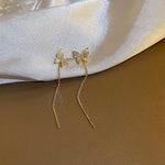 El Regalo CZ Butterfly Threader Chain Earrings for Women, Teen Girls- Butterfly Dangling Earrings- Rhinestone Butterfly Long Tassel Threader Dangle Earrings (Gold)