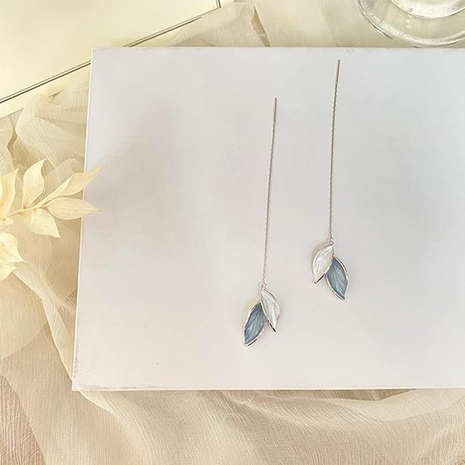 El Regalo Leaves Threader Earrings for Girls & Women- Contemporary Oil Drip Enameled Leaf Tassel Earrings