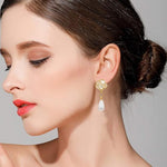El Regalo Women's & Girl's Elegant White Camellia Flower Pearl Stud Earrings-