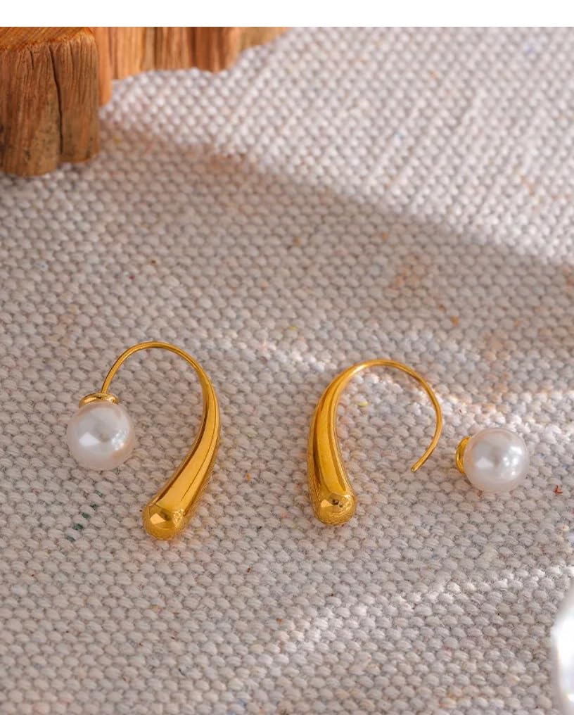 El Regalo Stainless Steel Pearl Ear Jacket Earrings- Exquisite Waterproof/Anti-Tarnish 18k Gold Plated Pearl Drop Statement Fashion Earrings