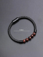 El Regalo 1PC Natural Stone Magnet Buckle Bracelet for Men/Boys, Trendy, Simple, Exclusive Men's Vintage Pu Leather Bracelet (Red Tiger Eye)