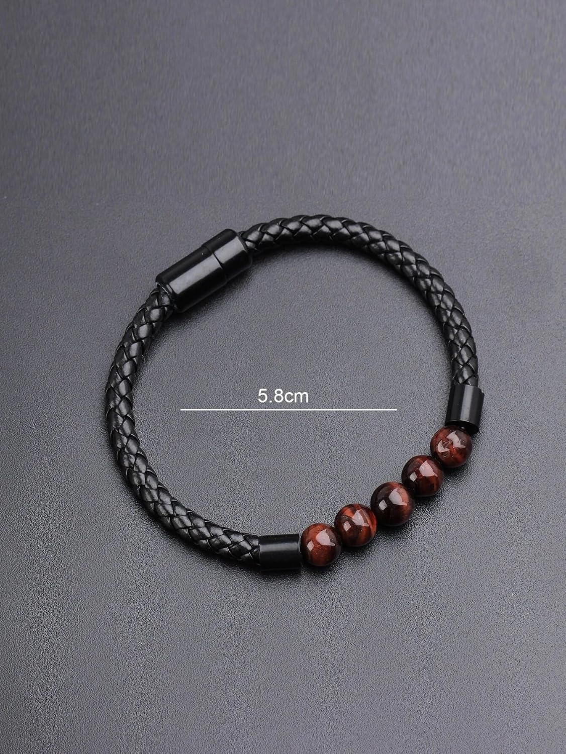 El Regalo 1PC Natural Stone Magnet Buckle Bracelet for Men/Boys, Trendy, Simple, Exclusive Men's Vintage Pu Leather Bracelet (Red Tiger Eye)