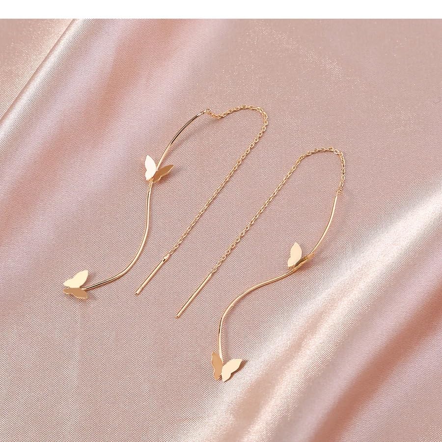 El Regalo Butterfly Threader Earrings- Needle Thread Butterfly Long Tassel Earrings for Girls & Women (Gold)