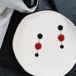 El Regalo Vintage Resin Rose Flower Stud Earrings for Girls & Women - Pretty Blooming Carved Rose Dangle Drop Earrings Statement Jewelry (Black & Red)