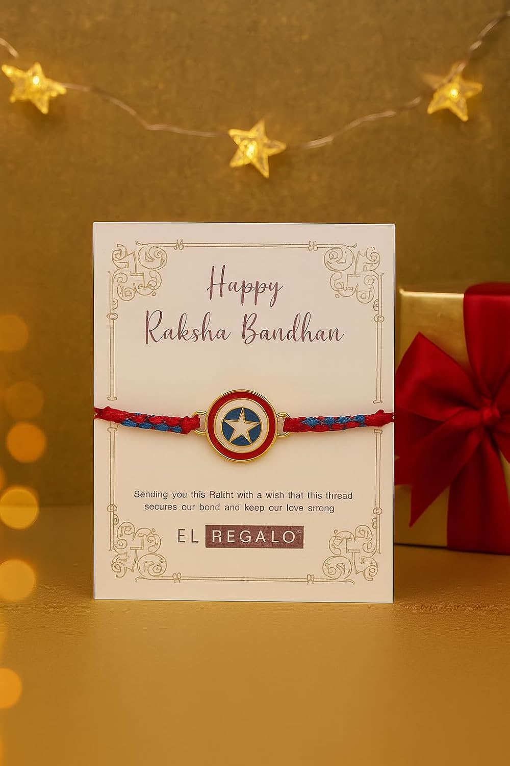 El Regalo Cute Rakhi for Brothers- Avenger, Bro, Om, Evil Eye & More | Handcrafted with Card, Roli Chawal & Rakshabandhan Box | Raksha Bandhan Bracelets for Kids, Brothers, Adults (Avenger Rakhi)