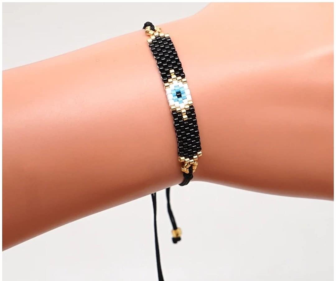 El Regalo 2PCs Evil Eye Rakhi Set for Brother/Sister-in-Law Japanese Miyuki Seed Beads Lucky Rakhis for Bhaiya & Bhabhi Handmade 100% Authentic Japanese Miyuki Seed Beads