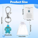 El Regalo 10PCs Lucky Little Turtle Keychain Set with White Organza Bag & Greeting Card - Good Luck Cute Mini Sea Turtle Inspirational Gift for Family, Friends, Coworkers
