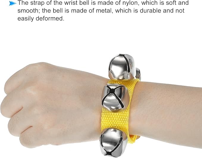El Regalo 2PCs Jingle Bells Christmas Bracelets | Wrist & Ankle Bells for Party Favors, Musical Rhythm & Christmas Decor | Adjustable Percussion Instruments (Yellow)