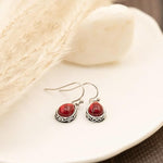 El Regalo Small Vintage Teardrop Earrings for Girls & Women- Elegant Filigree Carved Boho Dangle Earrings, Cut Stone Drop Earrings, Jewelry Gift (Red)