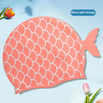 El Regalo 1PC Cute Mermaid Fish Tail Silicon Swimming Cap for Kids, Girls, Boys, and Teens (Orange)