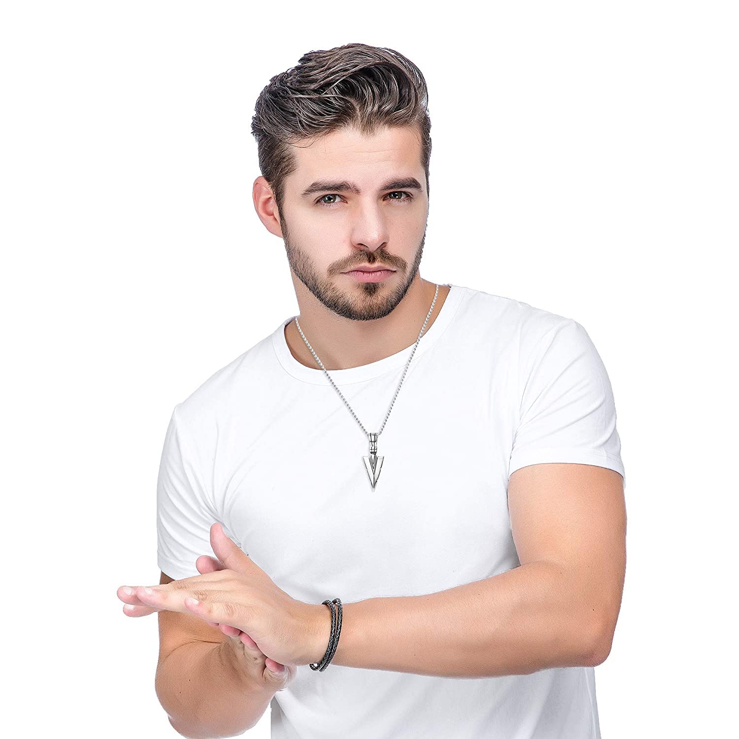 El Regalo Men's Stainless Steel Arrowhead Necklace for Boys/Men- Gift for Him (Silver Tone)
