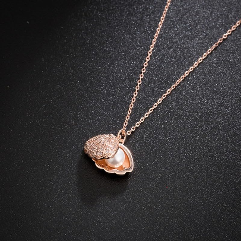 El Regalo Stainless Steel Anti Tarnish Pearl shell Pendant Necklace for Girls & Women, Trendy Waterproof Pearl Shell Pendant Necklace for Teens/Girls/Women, Mermaid Jewelry (Rose Gold)
