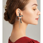 El Regalo 1 Cross Chain Earring - Unique Black Enamel Punk Dangle Drop | Cool Puncture Ear Stud Earring for Women Men Statement Hinged Jewelry Gifts