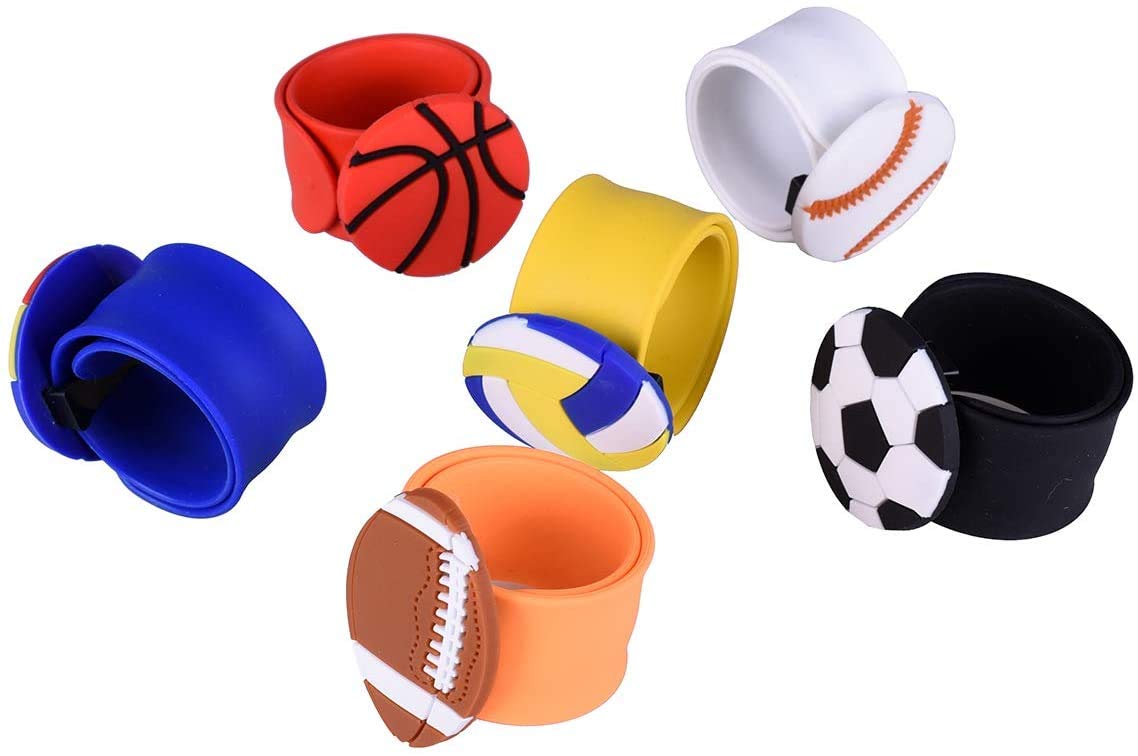 El Regalo 2 PCs Sport Ball Themed Party Football Wristbands for Kids Boys & Girls | Silicon Wrist Slap Bands with Removable Sport Balls Charms for Fun Kids Party Favors (Black & White)