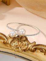 El Regalo Glamorous Pearls & Rhinestone Cuff for Girls & Women- Sleek & Elegant Pearls Bracelet