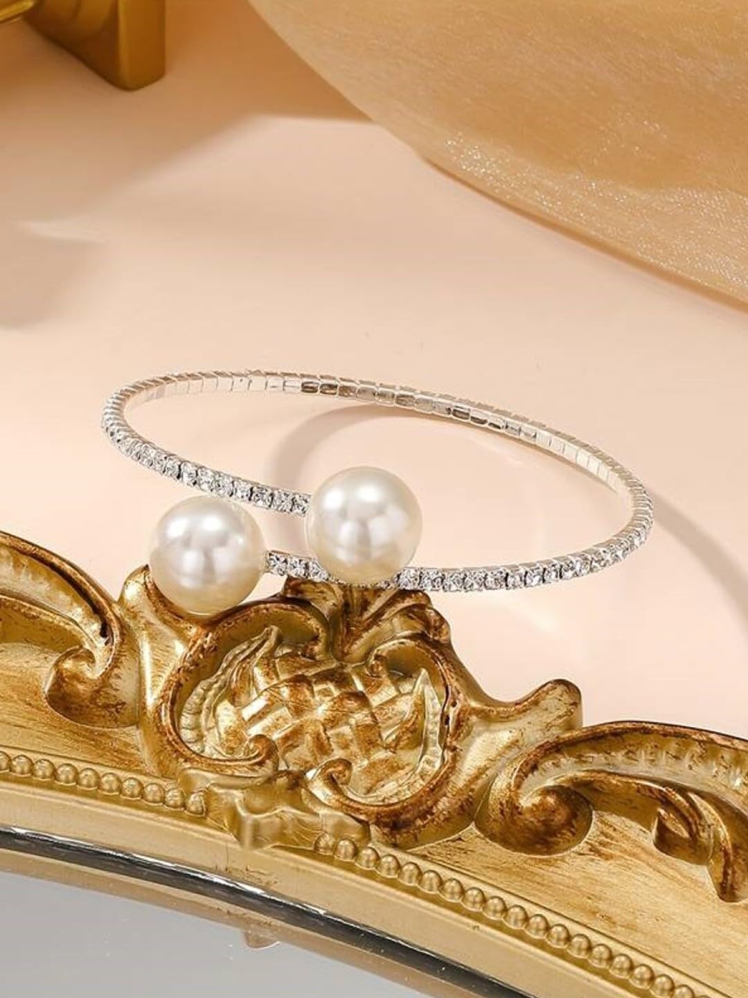 El Regalo Glamorous Pearls & Rhinestone Cuff for Girls & Women- Sleek & Elegant Pearls Bracelet