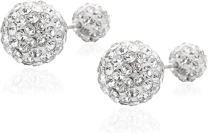 El Regalo 3-in-1 Front Back Crystal Ball Earrings - Sparkly Disco Shamballa Ball Earrings for Girls & Women - Double Sided Earrings with Versatile Style for Any Occasion