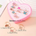 El Regalo 12 Pcs Cute Adjustable Rings Set for Kids/Girls/Women - Colorful Cartoon Enamel Finger Rings | Adjustable Cute Jewelry Gift Box - Butterfly, Flower, Bow, Heart, Cherry Designs (Style-2)