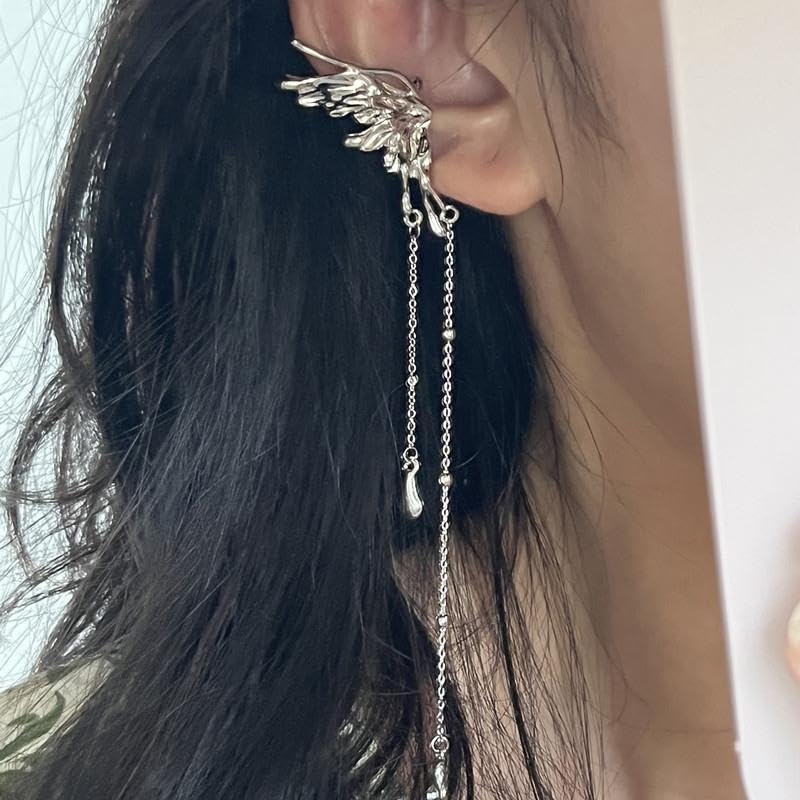 El Regalo Fairy Butterfly Tassel Non Piercing Cuff Earrings - Long Angel Wings Ear Bone Clip Earring for Non Pierced Ears