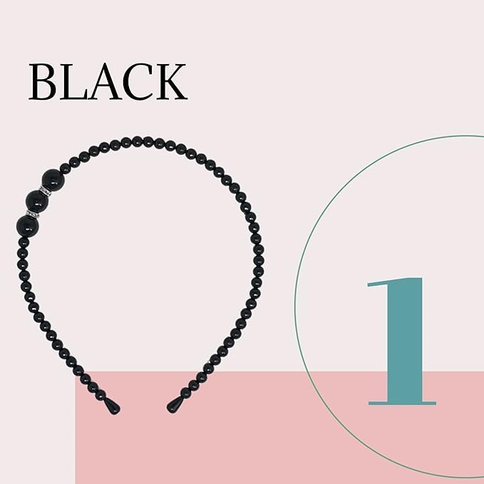 El Regalo 3 PCs Pearls Rehinestones Party Hairbands/Headbands for Girls- Pink, Black & White Pearl Beads Hairbands- Wedding Hair Accessories for Kids, Girls & Women