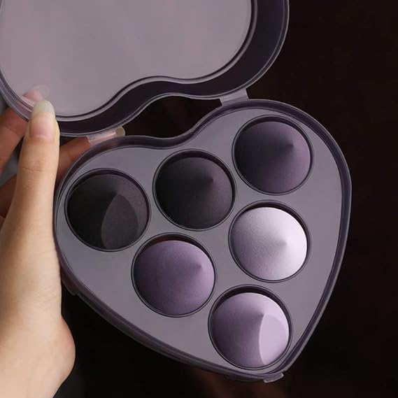 El Regalo 6 PCS Makeup Sponges Box, Heart Shaped New Sponges Powder Puff, Water Drop, Perfect Makeup Sponge Set Blender Flawless for Liquid, Washable, Super Soft, Gradient Purple