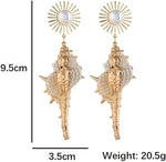 El Regalo Big & Bold Bohemian Pearl Shell Statement Earrings- Pearl Conch Shaped Beach Earrings, Lightweight & Exquisite (Off-White)