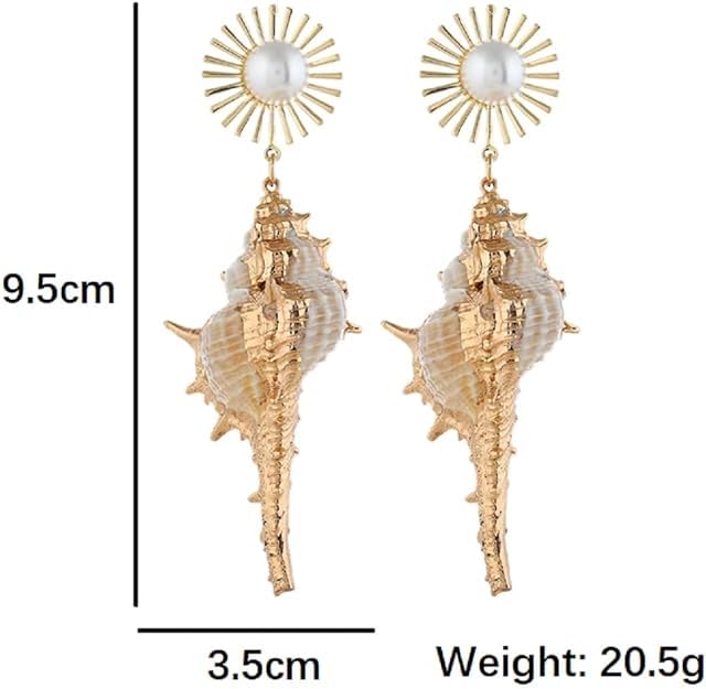 El Regalo Big & Bold Bohemian Pearl Shell Statement Earrings- Pearl Conch Shaped Beach Earrings, Lightweight & Exquisite (Off-White)