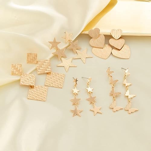 El Regalo Cute & Trendy Gold Star Tassel Earrings- 4 Star Statement Tassel Earrings Stud Earrings for Women & Girls