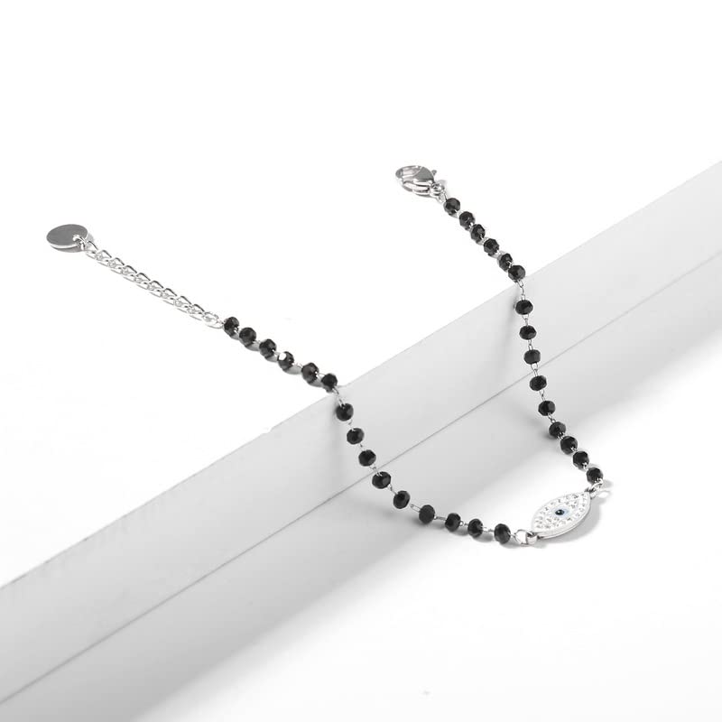 El Regalo Stainless Steel Mangalsutra Evil Eye Nazaria Bracelet- Black Crystal Beads Anti Tarnish Chain Bracelet for Girls/Women (Evil Eye Nazaria Bracelet)