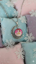 El Regalo Princess Crescent Moon Pendant Necklace for Girls- Enchanted Fairytale Character Jewelry with Filigree Detail, Silver-Tone Chain, Perfect Birthday Return Gift or Party for Toddlers and Kids (Style-4)