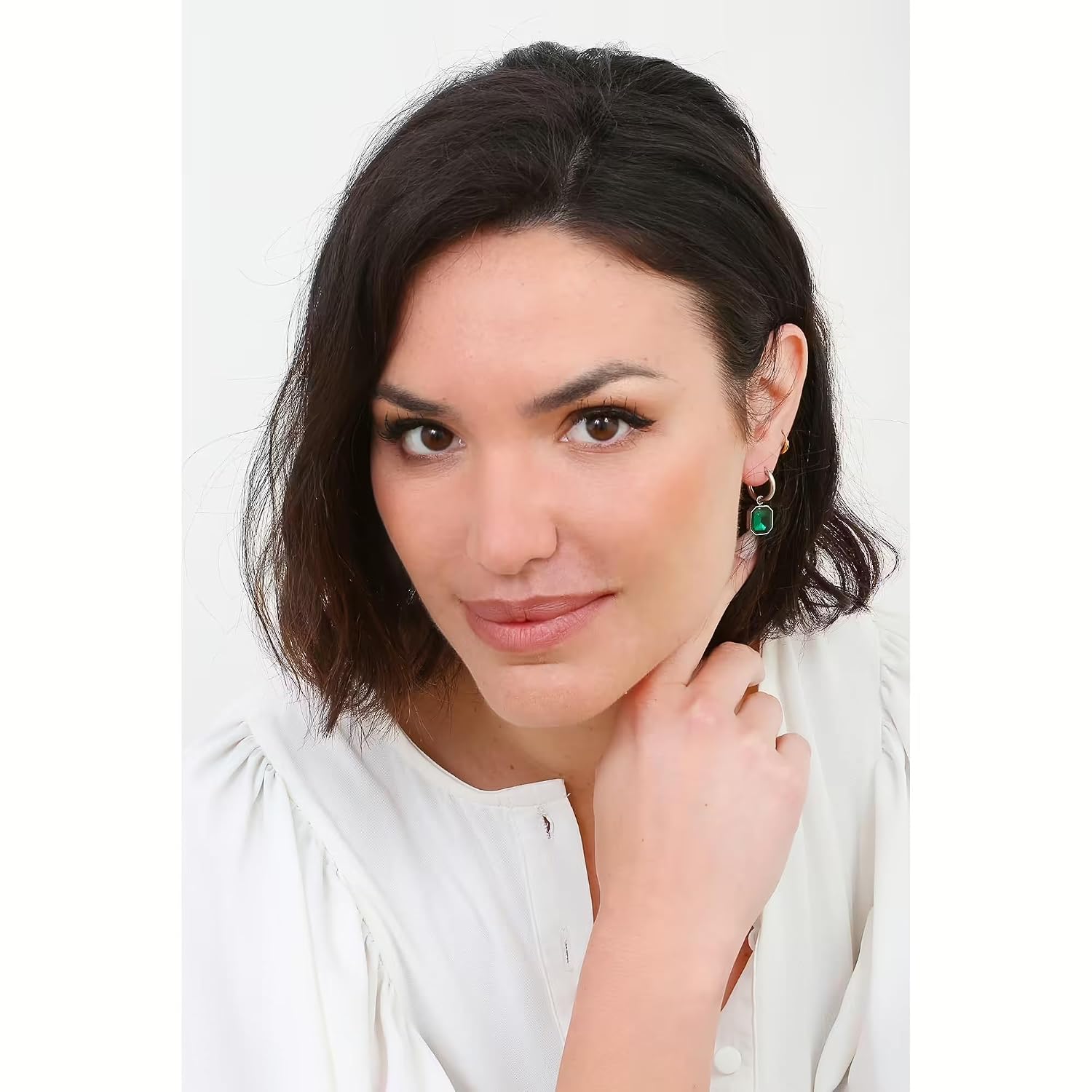El Regalo Stainless Steel Rectangular Cut Rhinestone Hoop Earrings - Elegant 18K Gold Plated Waterproof Vintage-Inspired Cubic Zirconia Huggie Hoops for Women (Green)