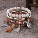 El Regalo 4Pcs/Set Vintage Bohemia Style Wing Beads Tassel Unisex Bracelet - Stackable Multi-layer Modern Charm Bracelets with Wings and I Love You Charms Bracelets (Musturd Yellow)