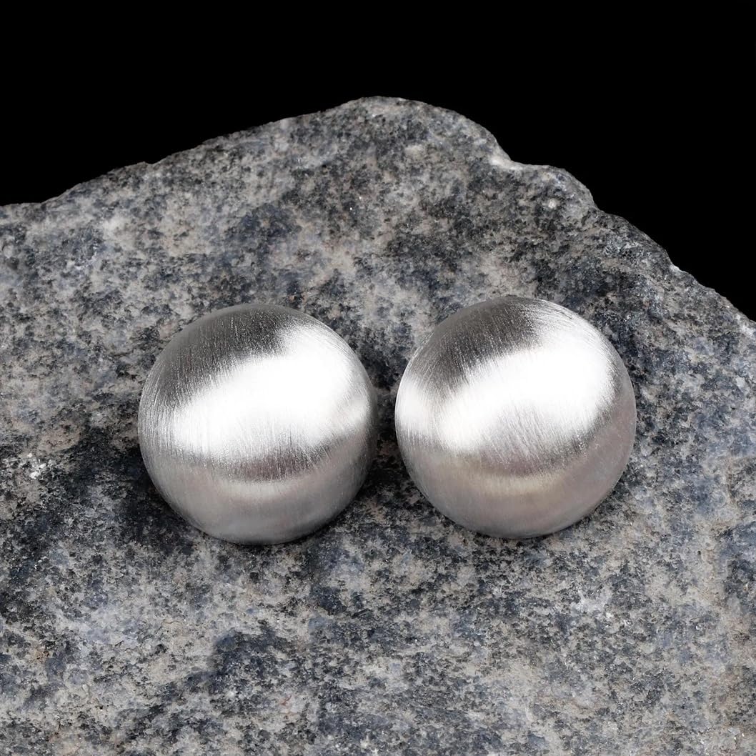 El Regalo Matte Silver Brushed Half-Ball Stud Earrings for Women & Girls | Minimalist Frosted Dome Geometric Earrings | Hypoallergenic Jewelry Gift