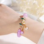 El Regalo Daisy Flower Bracelets- 1PC Crackled Crystal Beads Tassel Flower Charms Bracelet for Girls & Women (Purple)