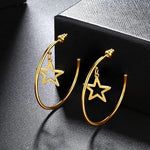 El Regalo Western Stainless Steel Drop Star Hoop Earrings for Women/Girls- Fashion Statement Star Big Circle Open Hoop Party Earrings