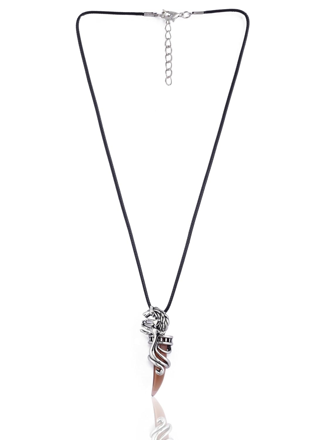 El Regalo Unisex Wolf Tooth Pendant Necklaces | Stainless Steel Wolf Crystal Pendant Adjustable Black Cord Unisex Necklace for Women & Men (Brown)
