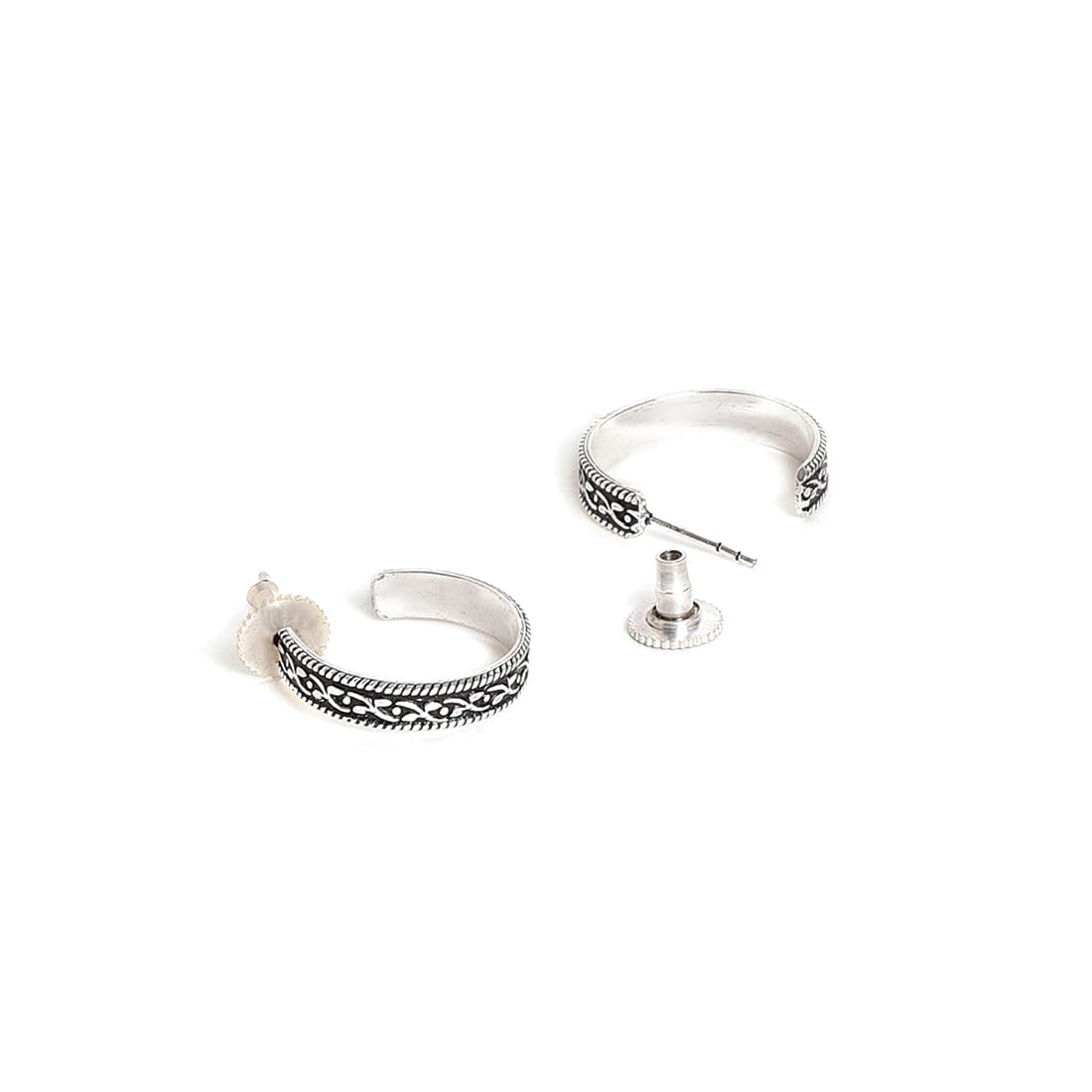 El Regalo 2 Pairs Tribal Oxidized Half Hoop Earrings, Huggie Earrings- Hammered Bohemian Oxidized German Silver Baali Earrings (Option-2)