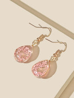 El Regalo Womens Handmade Glass Dried Flowers Gypsophila Earrings(Life Tree)- Beautiful Real Dried Flowers Pressed Drop Earrings (Pink Drop)