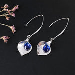 El Regalo Beautiful Orchid Blue Crystal Hook Western Earrings- Classic Long Threader Hook Leaf Dangle Statement Earrings