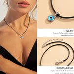 El Regalo 2PCs Evil Eye Necklaces Combo Set- Blue Eyes Amulet Pendant Dainty Ojo Gold Cord Necklace for Women & Girls