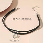 El Regalo Gothic Punk Crescent Moon with Bead Choker Necklace for Girls & Women- Hippie Double Layers Suede Crescent Moon Choker