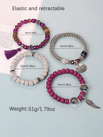 El Regalo 4Pcs/Set Vintage Bohemia Style Wing Beads Tassel Unisex Bracelet - Stackable Multi-layer Modern Charm Bracelets with Wings and I Love You Charms Bracelets (Wine)