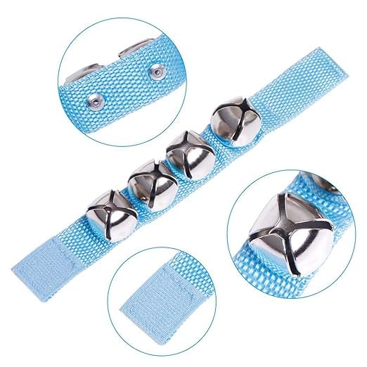 El Regalo 2PCs Jingle Bells Christmas Bracelets | Wrist & Ankle Bells for Party Favors, Musical Rhythm & Christmas Decor | Adjustable Percussion Instruments (Light Blue)