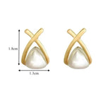 El Regalo Classic Cross Pearl Stud Earrings - Modern Geometric Triangle Design with Faux Pearls - Lightweight and Comfortable- Elegant Gift for Women