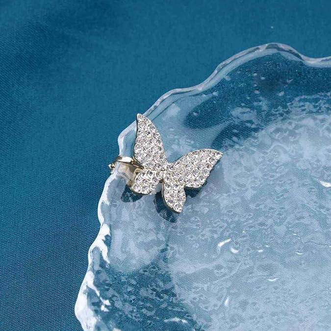 El Regalo 1PC CZ Crystal Butterfly Ear Cuff for Non-Pierced Ears - Gold Butterfly Wing Cartilage Clip-On Earring - Rhinestone Statement Butterfly Cuff Wrap Earrings for Women & Girls