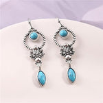 El Regalo Small Handmade Vintage Silver Tone Simulated Turquoise Dangle Drop Earrings for Women Girls- Retro Blue Stone Earrings