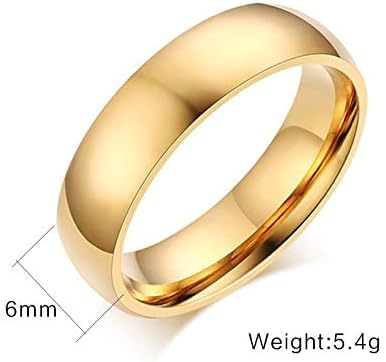 El Regalo Solid Stainless Steel 6mm Plain Classic Band Ring Comfort-Fit for Men Women- Anti Tarnish/Waterproof Plain Dome Stacking Simple Rings Bands Thumb Finger Ring (Gold, 21)