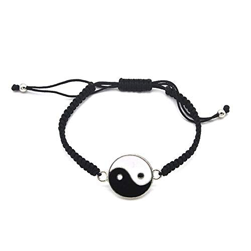 El Regalo 2 PCs Unisex Yin Yang Macrame Bracelet Set - Yin Yang Thread Adjustable Bracelet for Couple/Best Friends