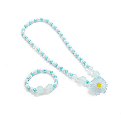 El Regalo 3 PCs Girl Princess Necklaces & Bracelets Jewelry Set with Colorful Flowers & Acrylic Beads - Kids Stretchy Chunky Costume Jewelry Gifts Party Favors Dress up Jewelry for Little Girl Toddler