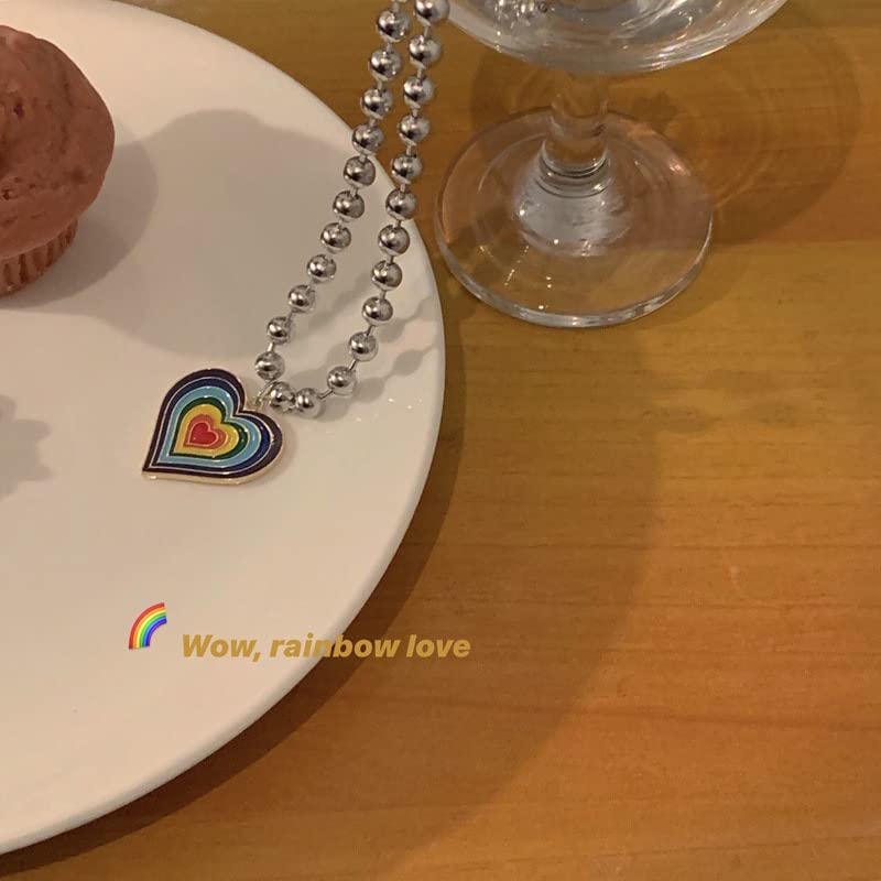 El Regalo 1 PC Cute Colorful Rainbow Cloud, Daisy Flower, Love Heart Pendant Necklaces for Toddlers/Kids/Girls/Teens/Women (Love Heart Pendant)